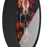 Wall Clock, Day of the Dead Halloween festive vibrant colorful floral sugar skull gothic art portrait design for living room kitchen office