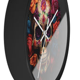 Wall Clock, Day of the Dead Halloween festive vibrant colorful floral sugar skull gothic art portrait design for living room kitchen office