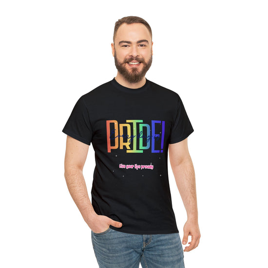 Pride TShirt, Rainbow Pride all gender all occasion proud stylish make a statement everyday casual black shirt