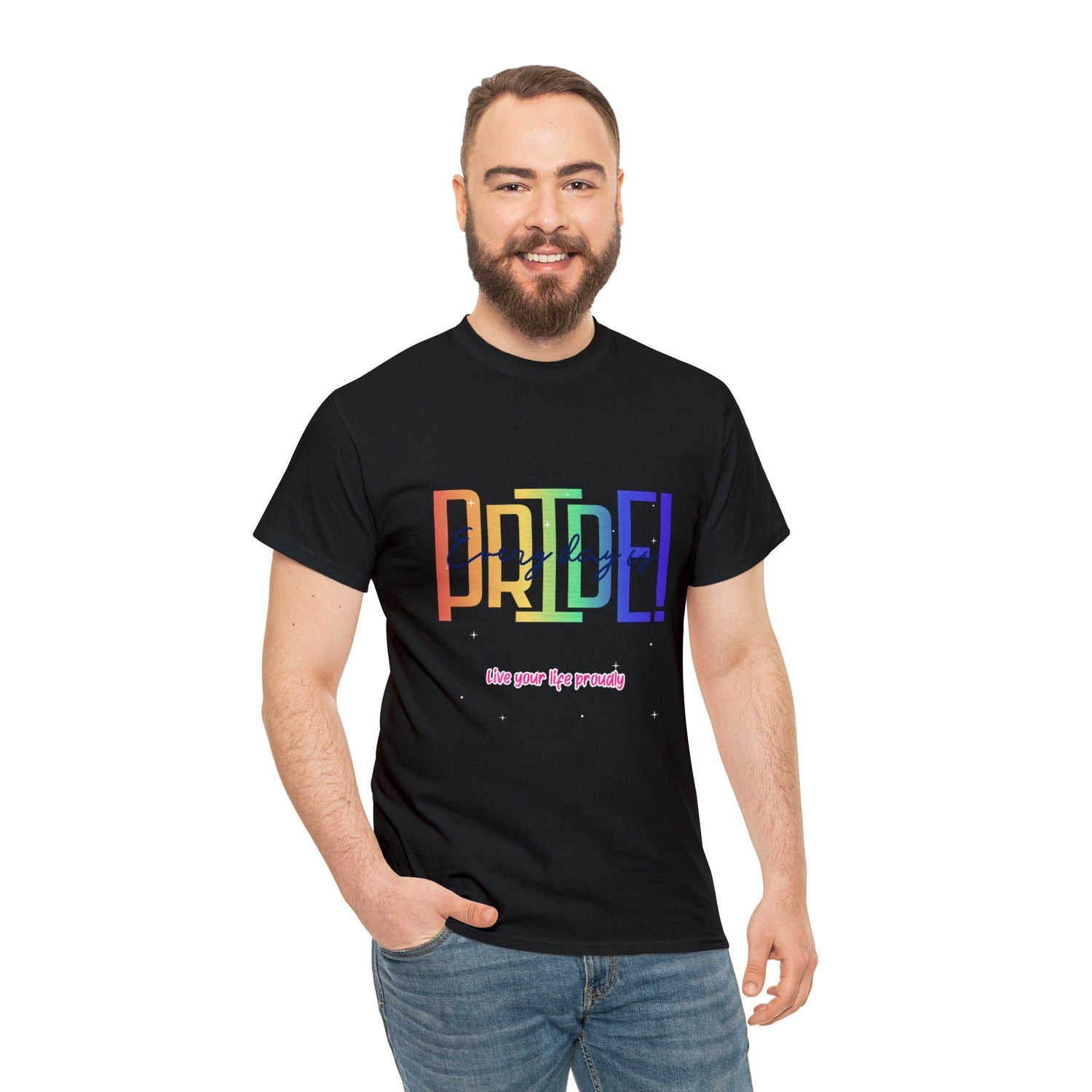 Pride TShirt, Rainbow Pride all gender all occasion proud stylish make a statement everyday casual black shirt