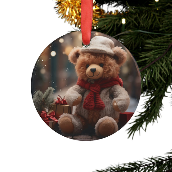 Adorno de acrílico con cinta, adorno de osito de peluche, árbol navideño, decoración para árbol de Navidad, regalo navideño, adornos para árbol