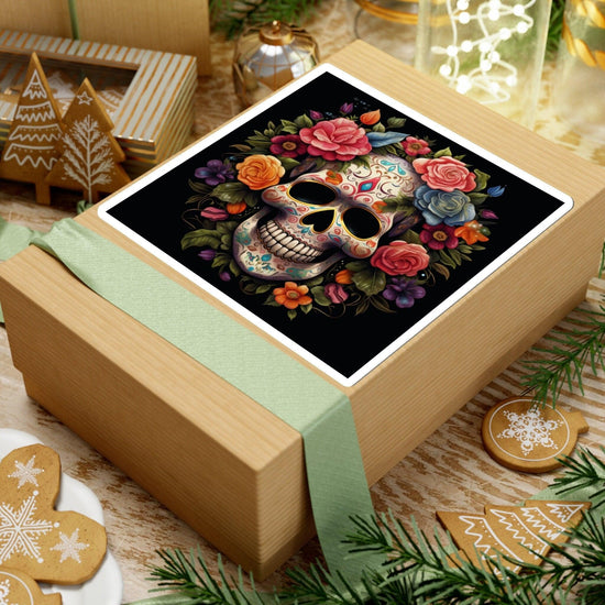 Kiss-Cut Stickers, Day of the Dead artistic traditional Mexican art colorful skateboard computer gift  Halloween decals