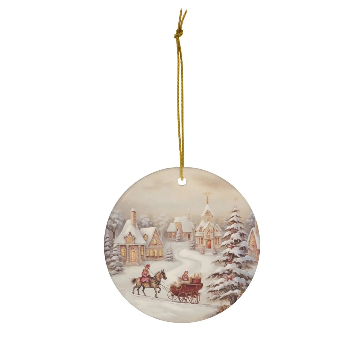 Ceramic Ornament, small town Xmas scene - Holiday Tree Decor, Christmas Gift, Winter Home Decoration, Rustic Holiday Ornament, Festive Decor The Aurora Touch