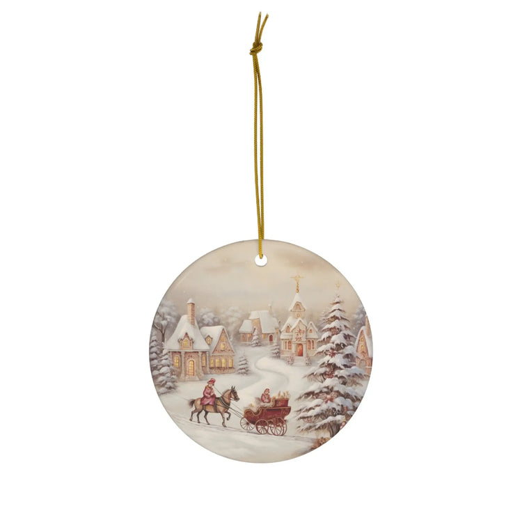 Ceramic Ornament, small town Xmas scene - Holiday Tree Decor, Christmas Gift, Winter Home Decoration, Rustic Holiday Ornament, Festive Decor The Aurora Touch