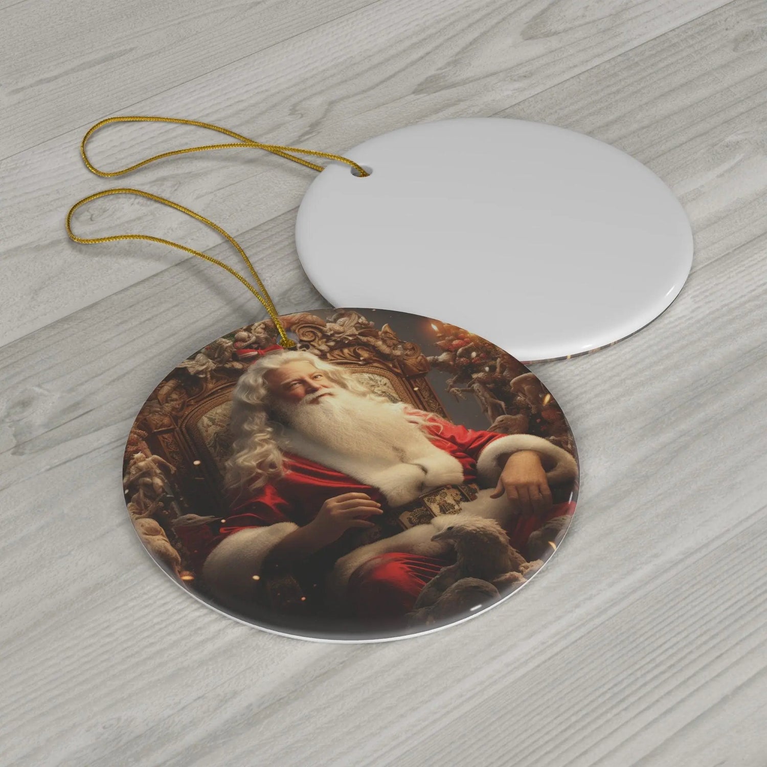 Ceramic Ornament, Mystic Christmas, Round ornament, Christmas Santa, Tree ornaments, Holiday gift, Christmas Tree decorations, Red Ornaments The Aurora Touch