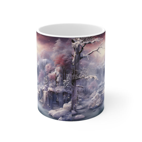 Ceramic Mug 11oz, Winter Cascade, Designer Mug, Colorful mug, Dreamy Mug, Xmas gift, Unique Mug, Mystic Art