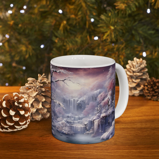 Ceramic Mug 11oz, Winter Cascade, Designer Mug, Colorful mug, Dreamy Mug, Xmas gift, Unique Mug, Mystic Art