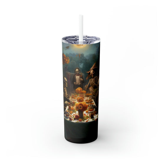 Dia de Los Muertos Skinny Tumbler, Day of the Dead Halloween Artistic Colorful Dead Mans Party Cup with Straw, 20oz