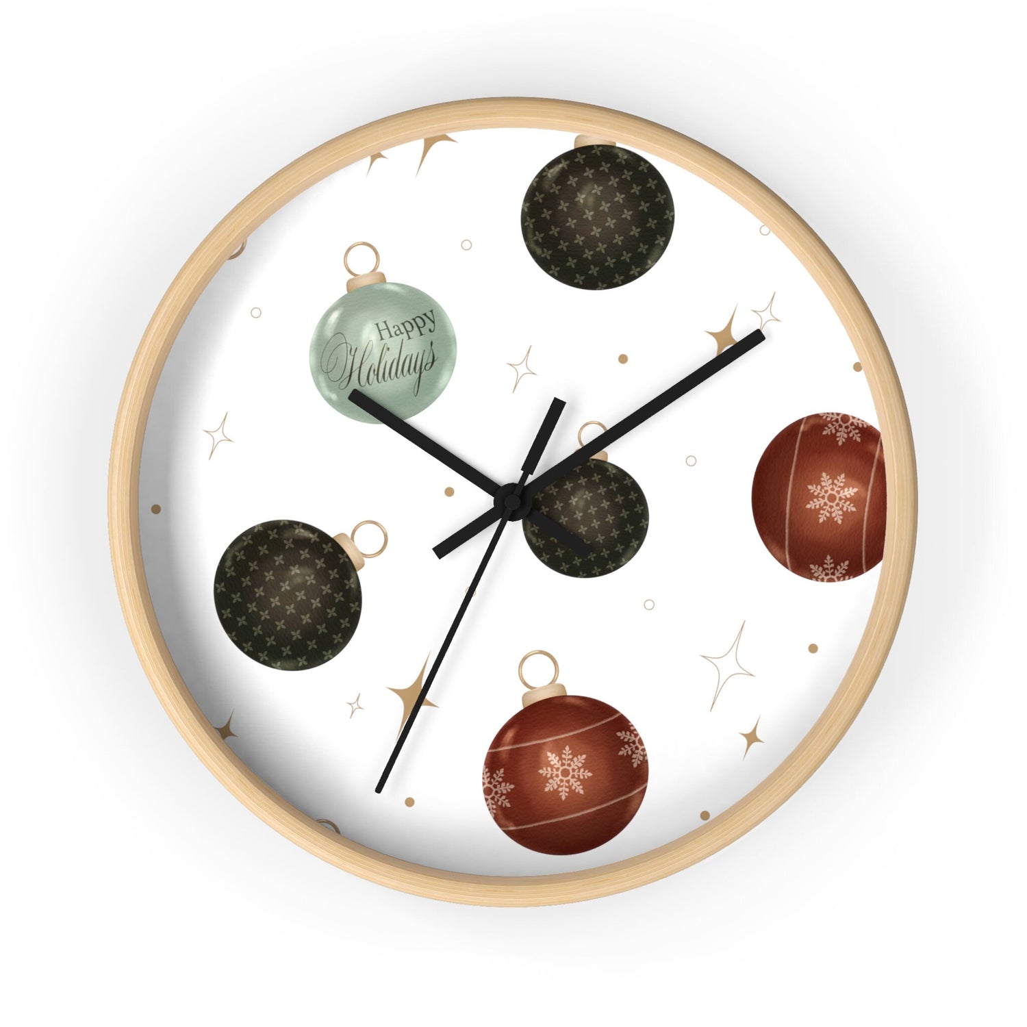 Wall Clock, Xmas color ornament wall art home office den casual room designer clock holiday family business gift