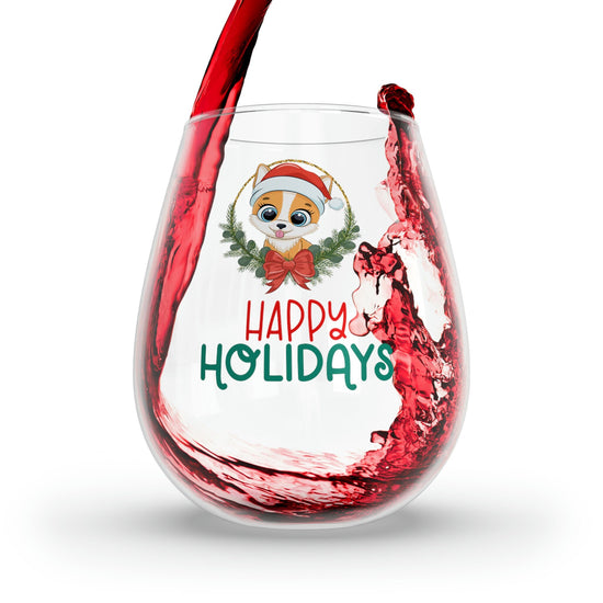 Stemless Wine Glass, 11.75oz. Happy Holidays Wine glass, Xmas wine glass, Holiday gift, Best gift, Dinner gift, Gift for her
