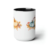 Two-Tone Coffee Mugs, 15oz, Fall November holiday colorful festive pumpkin design large coffee hot tea kitchen decor mug The Aurora Touch