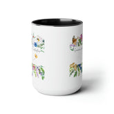 Two-Tone Coffee Mugs, 15oz., Inspirational summer skies and butterflies pretty colorful beverage cup with enlighting message