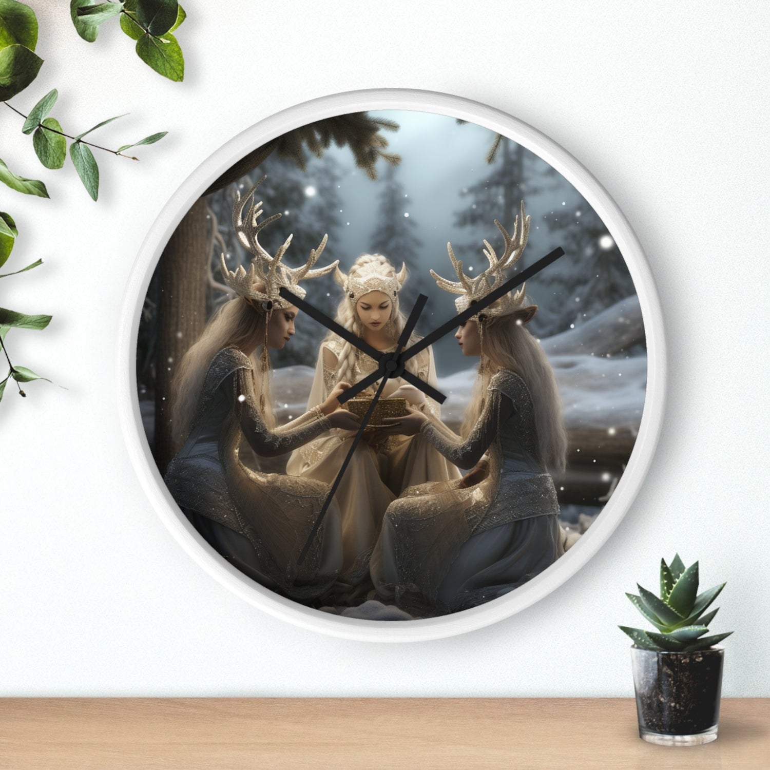 Wall Clock, Designer Holiday mystical white Xmas home office bedroom wall personal Christmas gift