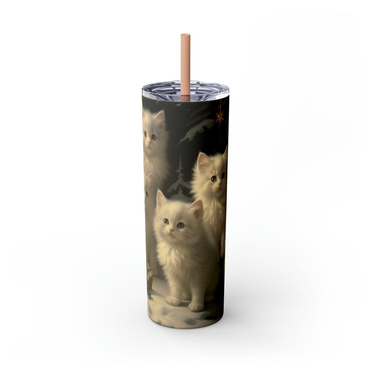 Skinny Tumbler with Straw, 20oz, Designer cup, Cat designs, Cat Lover, Xmas gift, Holiday decor, Water cup, Non-toxic