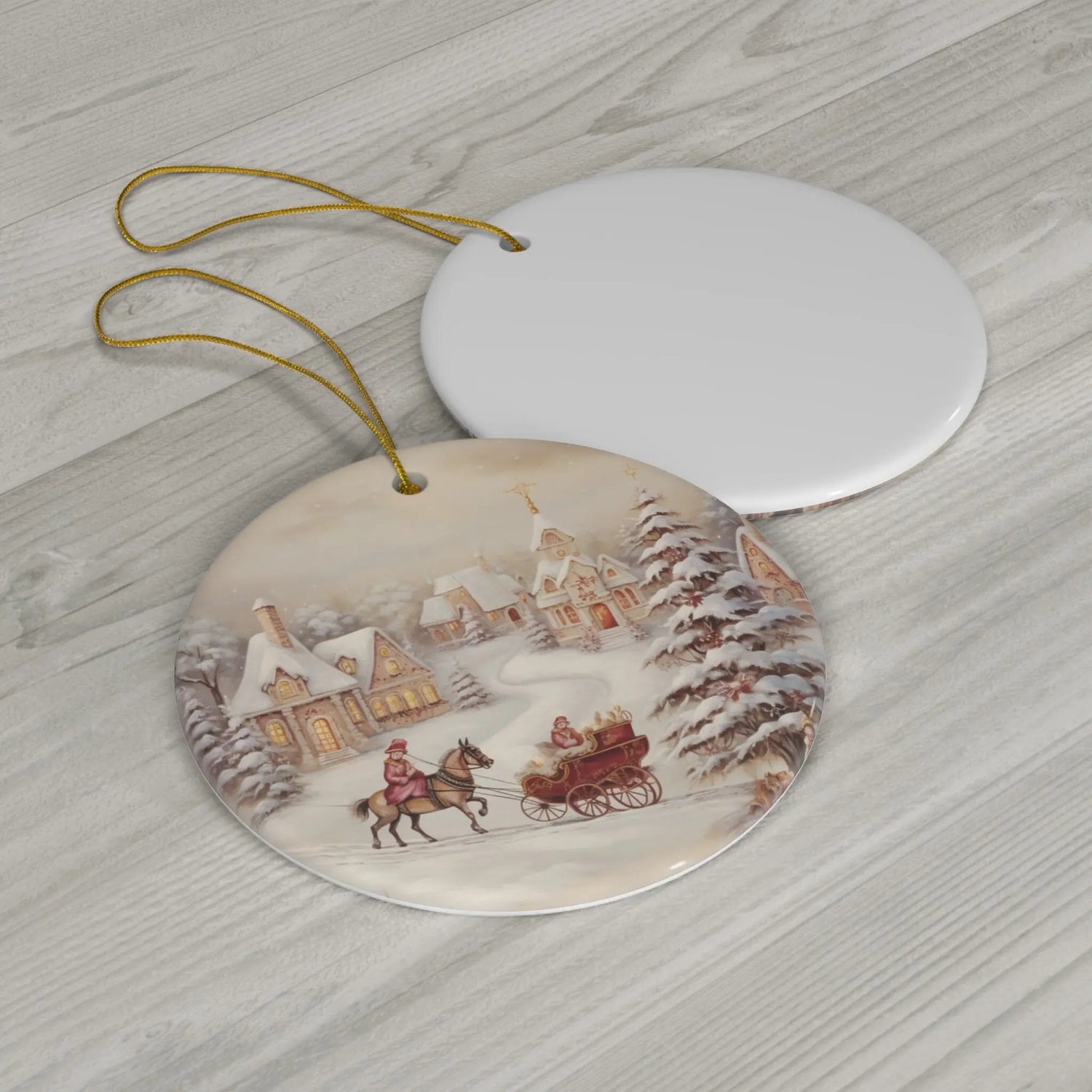 Ceramic Ornament, small town Xmas scene - Holiday Tree Decor, Christmas Gift, Winter Home Decoration, Rustic Holiday Ornament, Festive Decor The Aurora Touch