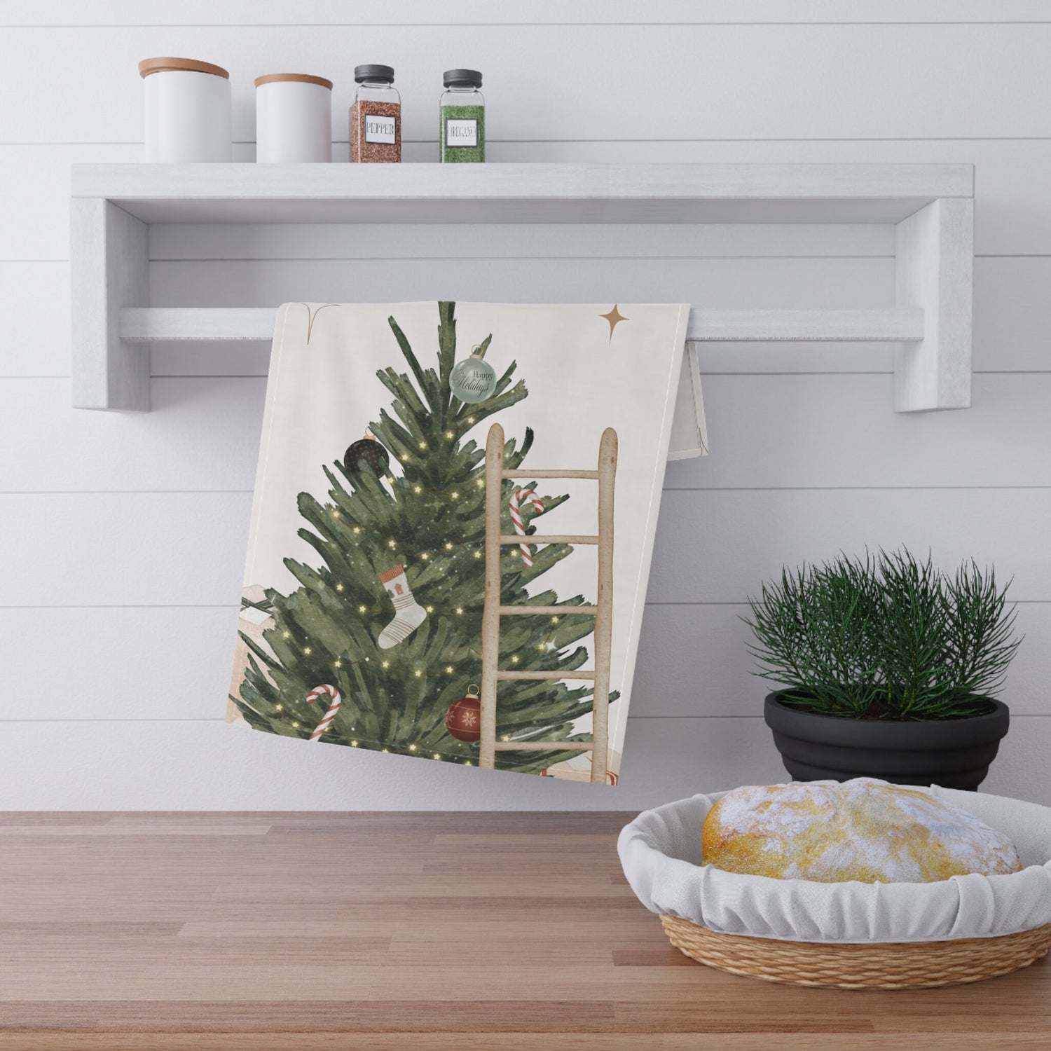 Kitchen Towel, Merry Christmas Towel, Minimalist Towel, Minimalist Kitchen, small Holiday gift, Designer gift, Holiday Towel