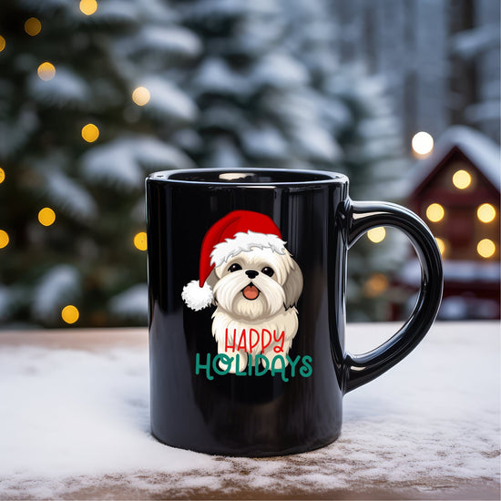 Black Mug, 15oz, ShitZu, Dog Lovers Mug, Holiday Mug, Tall Coffee Mug, Tea mug, Novelty Mug, Ceramic Mug, Xmas gift