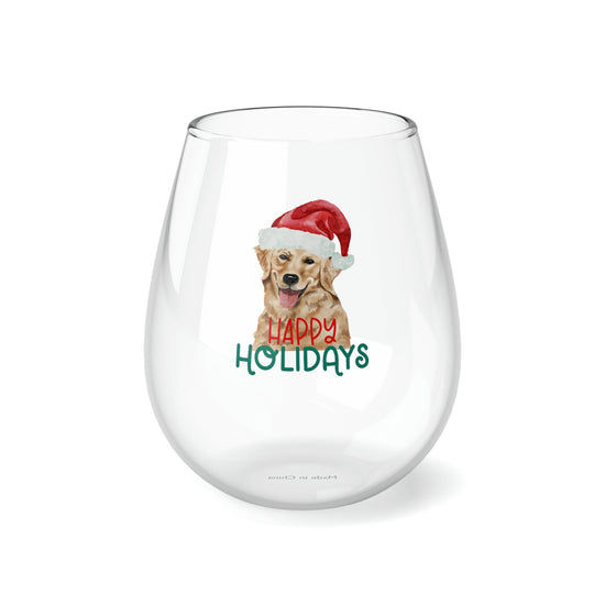 Golden Retriever Stemless Wine Glass - 11.75 oz Holiday Red Wine Glass - Perfect Christmas Gift for Dog Lovers!