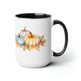 Two-Tone Coffee Mugs, 15oz, Fall November holiday colorful festive pumpkin design large coffee hot tea kitchen decor mug The Aurora Touch