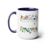 Two-Tone Coffee Mugs, 15oz., Inspirational summer skies and butterflies pretty colorful beverage cup with enlighting message
