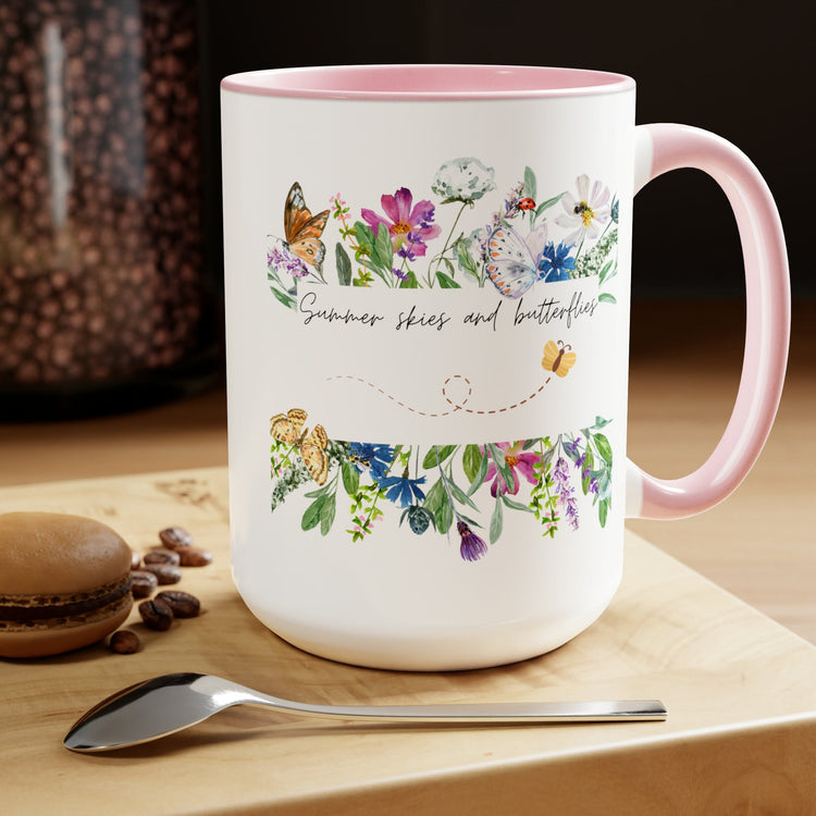 Two-Tone Coffee Mugs, 15oz., Inspirational Mug, Coffee Mug, Fancy Coffee Mug, Pink Coffee Mug, Butterfly coffee mug