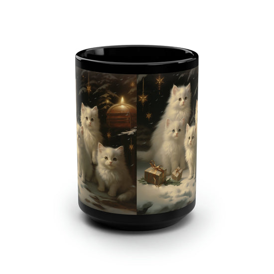 Charming 15oz Christmas Mug | Adorable White Kittens Holiday Portrait | Perfect Gift for Cat Lovers