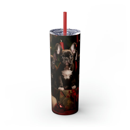 Holiday Tumbler with Straw, 20oz, Frenchie dogs, Holiday Tumbler, Designer cup, Dog lover cup, Sippy cup, Xmas gift, Stocking, Holiday