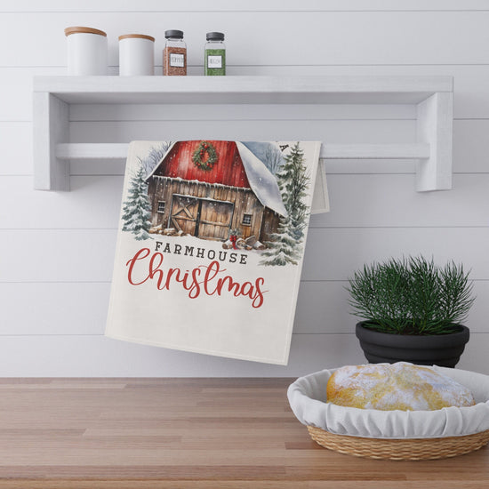 Farmhouse Xmas Tea Towel, Hand Towel, Cooking Towel, xmas gifts, Kitchen decor, Designer Tea Towel, Holiday Towel
