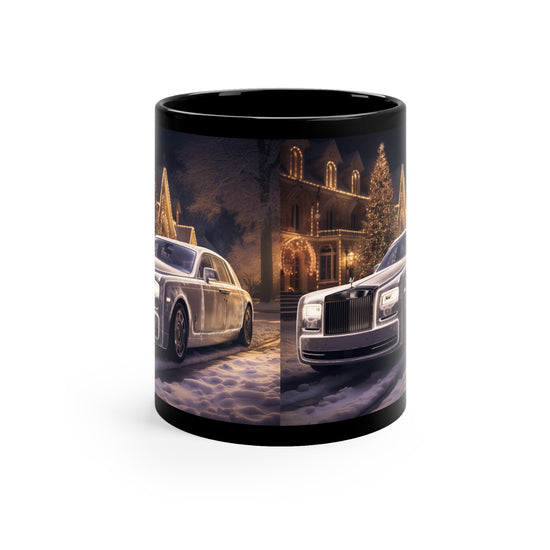 Taza negra de 11 oz, diseño de Rolls Royce, retrato navideño blanco festivo, elegante decoración para el hogar y la oficina, taza para bebidas de uso diario