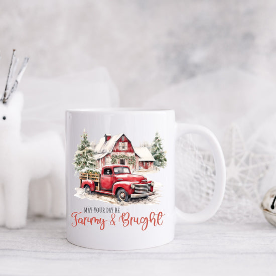 Farm House Design Ceramic Mug 11oz, Xmas Gift Cup, Holiday Coffee Mug, Country Kitchen Decor, Gift for Dad, Xmas Kitchenware