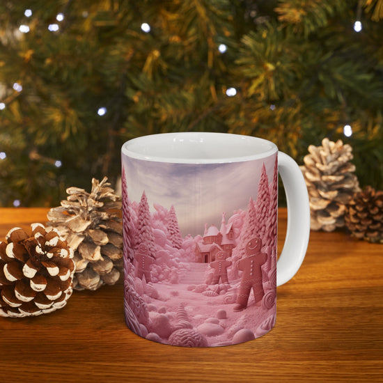 Ceramic Mug 11oz, Pink Holiday Mug, Pink Gingerbread Man, Pretty in Pink, Coffee Mug, Holiday Mugs, Xmas gift
