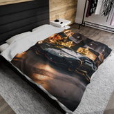 Velveteen Plush Blanket, Black Lamborghini warm soft fleece designer teen young college student dorm bedroom holiday bedspread blanket