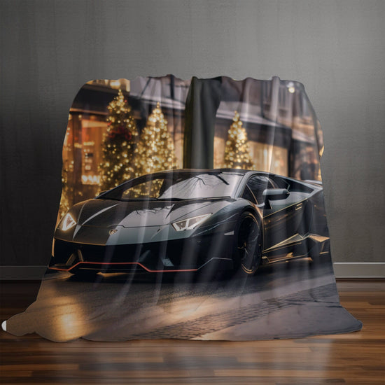 Velveteen Plush Blanket, Black Lamborghini warm soft fleece designer teen young college student dorm bedroom holiday bedspread blanket
