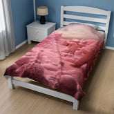 Christmas Gingerbread Man Velveteen Plush Blanket, Pink Bedspread, Soft Fleece Throw, Child Bed Cover, Holiday Gift Idea