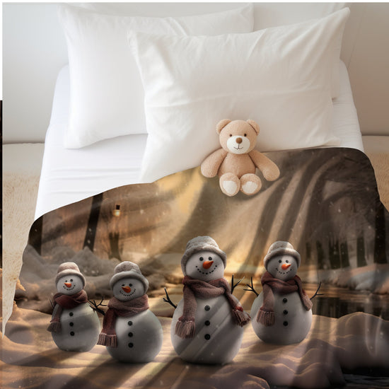 Velveteen Plush Blanket, Holiday Snowmen Designs, Xmas Holiday Bedspread, Designer Comfort, Novelty spread, Bed Designs, Xmas Bedroom