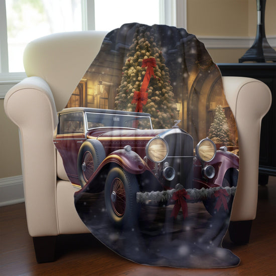 Velveteen Plush Blanket, Classic Rolls Royce Portrait, Fancy Fleece Blankets, Holiday Design Blankets, Xmas Bed Covers, Xmas Couch Decor