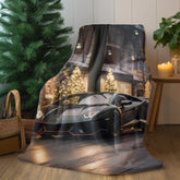 Velveteen Plush Blanket, Black Lamborghini warm soft fleece designer teen young college student dorm bedroom holiday bedspread blanket
