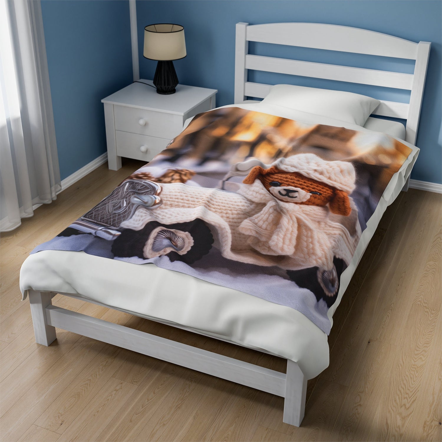 Velveteen Plush Blanket - Child Bedroom Winter Bedcover, Cozy Crotchet Design Blanket, Holiday Blanket, Adorable Bedcover, Child Winter