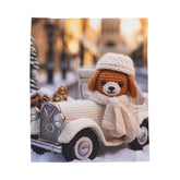 Velveteen Plush Blanket - Child Bedroom Winter Bedcover, Cozy Crotchet Design Blanket, Holiday Blanket, Adorable Bedcover, Child Winter