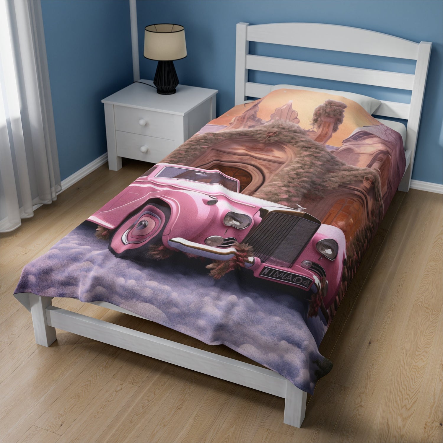 Velveteen Plush Blanket, Pretty in pink luxury classic car image living room bedroom couch fancy soft comfy throw quilt great for holiday