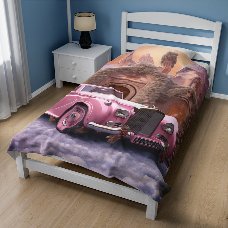 Velveteen Plush Blanket, Pretty in pink luxury classic car image living room bedroom couch fancy soft comfy throw quilt great for holiday