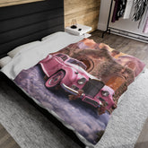 Velveteen Plush Blanket, Pretty in pink luxury classic car image living room bedroom couch fancy soft comfy throw quilt great for holiday