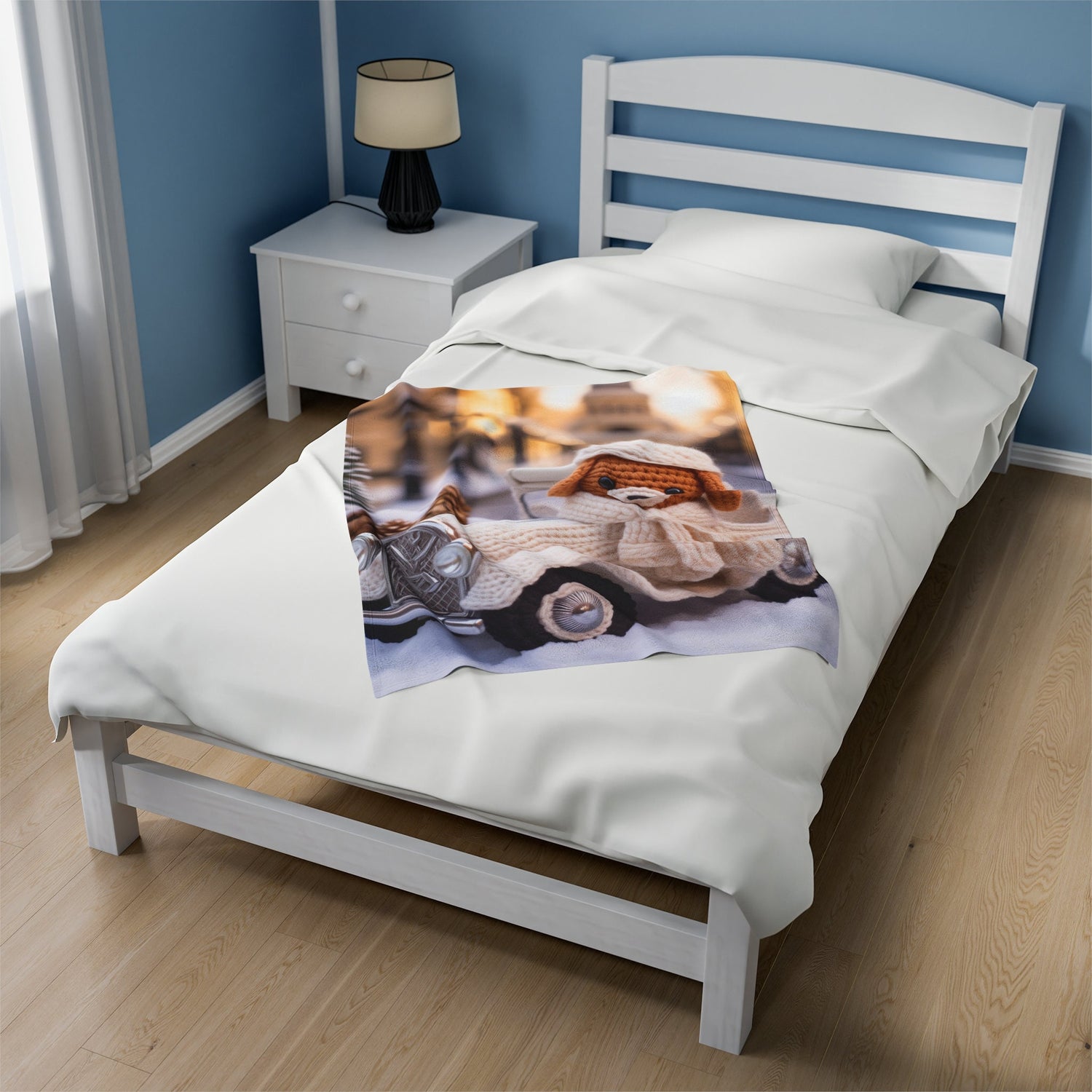 Velveteen Plush Blanket - Child Bedroom Winter Bedcover, Cozy Crotchet Design Blanket, Holiday Blanket, Adorable Bedcover, Child Winter