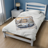 Velveteen Plush Blanket, Luxury fancy white Bentley exotic car portrait living room bedroom Xmas holiday warm soft cuddly decor couch throw