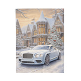 Velveteen Plush Blanket, Luxury fancy white Bentley exotic car portrait living room bedroom Xmas holiday warm soft cuddly decor couch throw