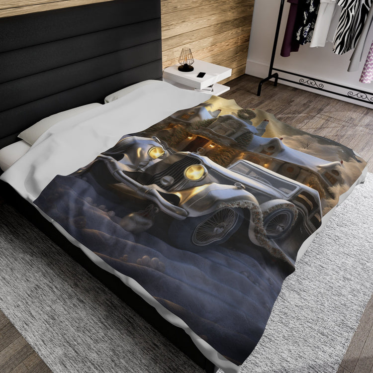 Velveteen Plush Blanket, Classic Car Design luxury stylish designer xmas holiday soft bedroom TV room fleece couch chair throw