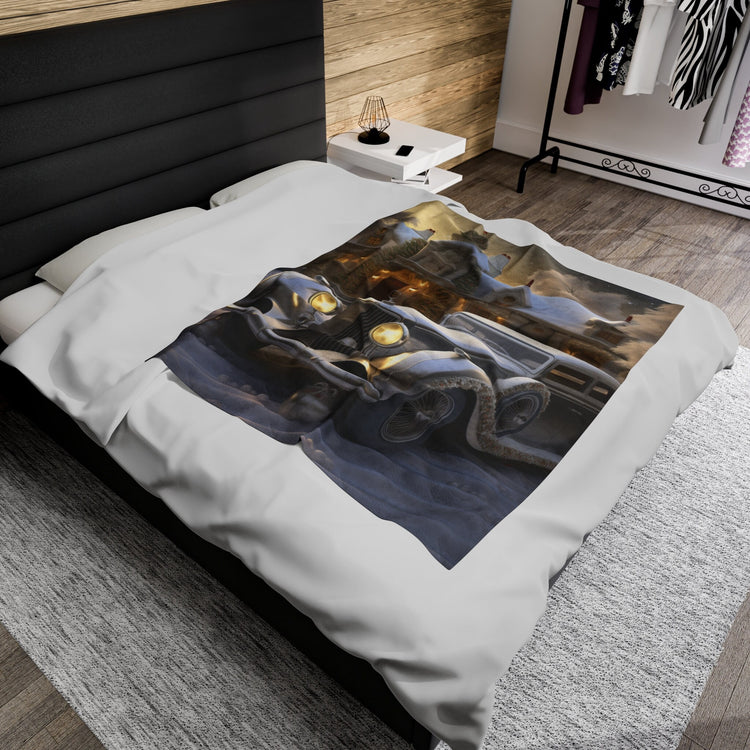 Velveteen Plush Blanket, Classic Car Design luxury stylish designer xmas holiday soft bedroom TV room fleece couch chair throw