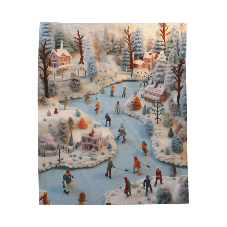 Velveteen Xmas Holiday Plush Blanket any room child bedroom ice skating festive family portraot design soft cozy winter bedspread throw