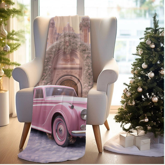 Velveteen Plush Blanket, Pretty in pink luxury classic car image living room bedroom couch fancy soft comfy throw quilt great for holiday