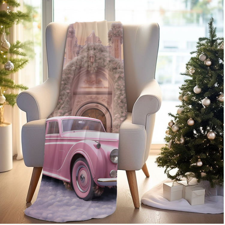 Velveteen Plush Blanket, Pretty in pink luxury classic car image living room bedroom couch fancy soft comfy throw quilt great for holiday